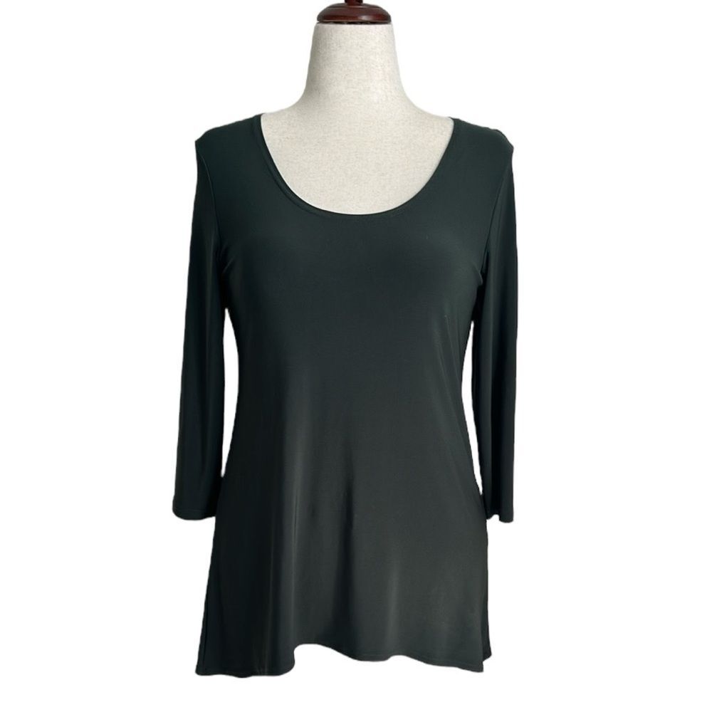 Sympli True T 3/4 Sleeve Hi-Low Jersey Tunic Top Green Stretch Size 12